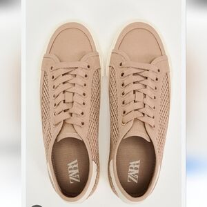 Zara Women's Dusty Rose Lace-Up Sneakers Size 39 Or 9